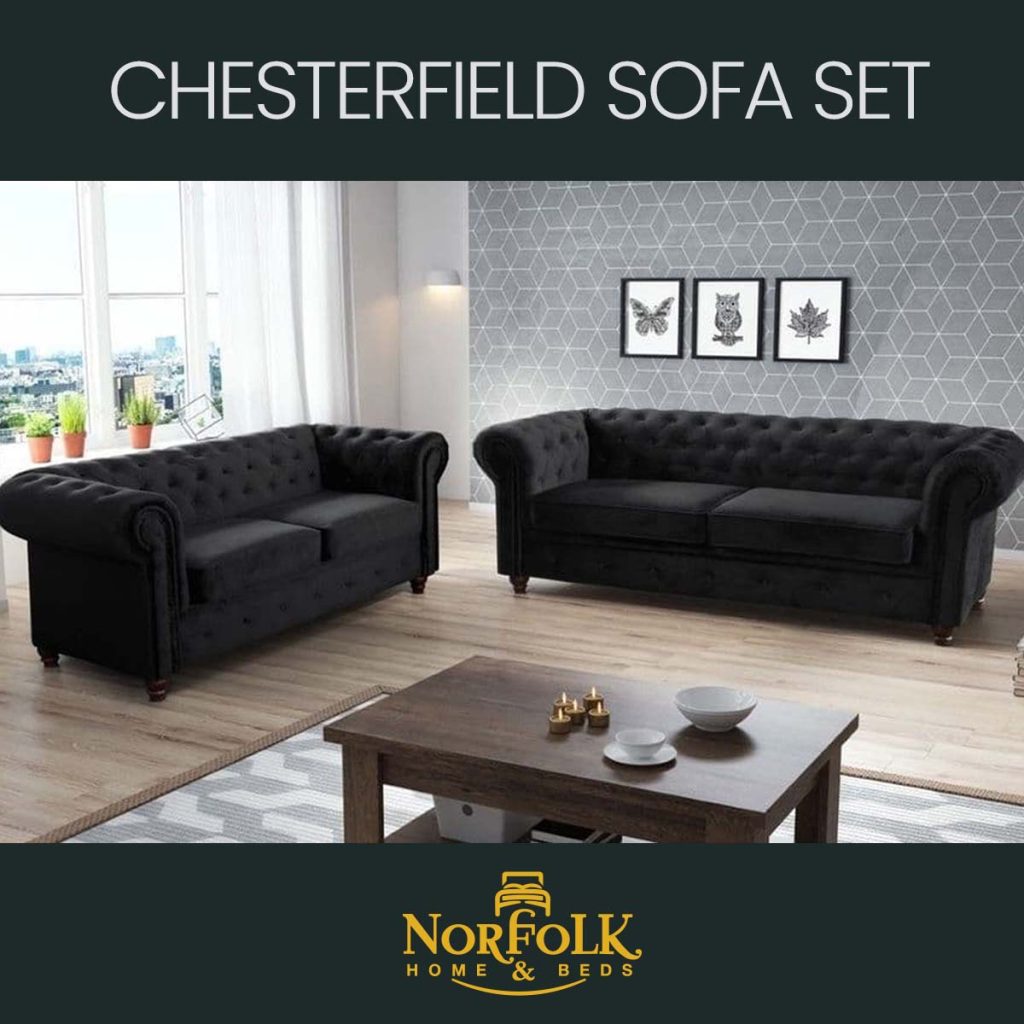 Chesterfield Sofa 3+2 Set Black