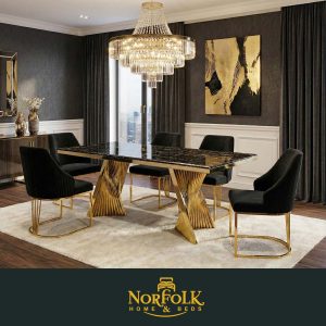 Ravello Black & Gold Marble Dining Table Room