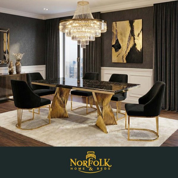 Ravello Black & Gold Marble Dining Table Room