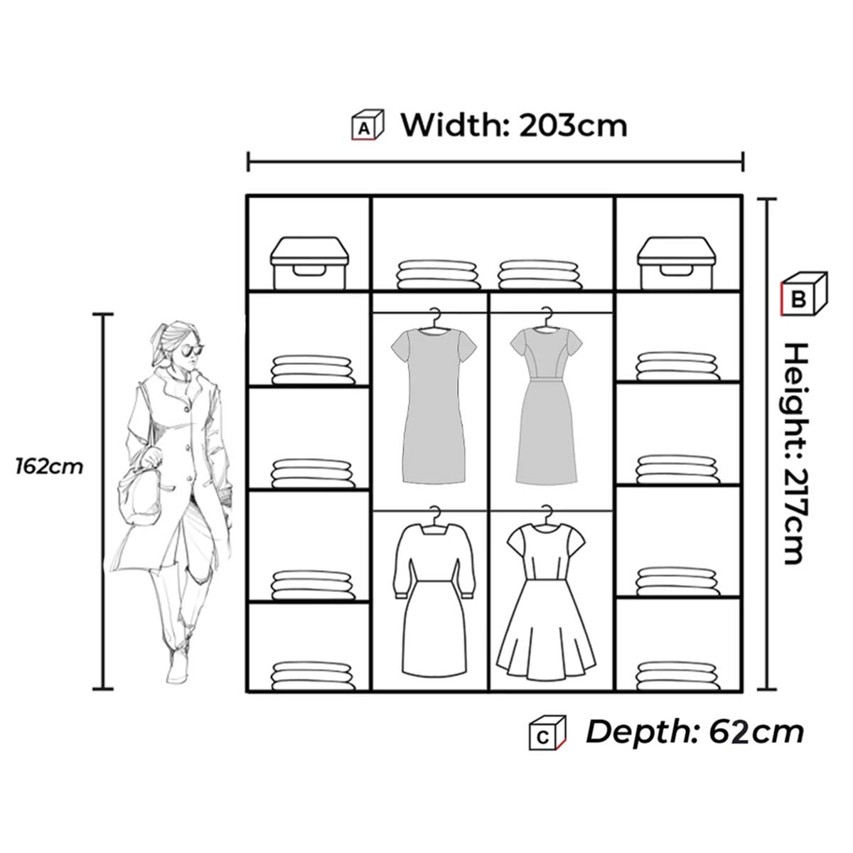 Ringo Double Door Sliding Wardrobe 203cm