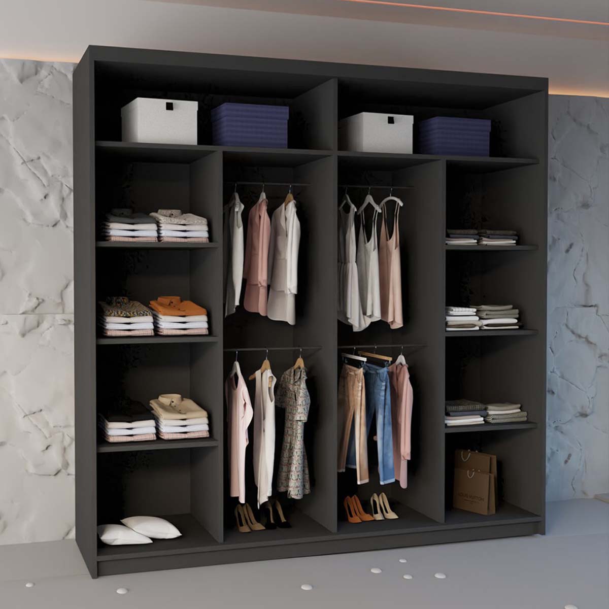 Ringo Double Door Sliding Wardrobe Black Storage