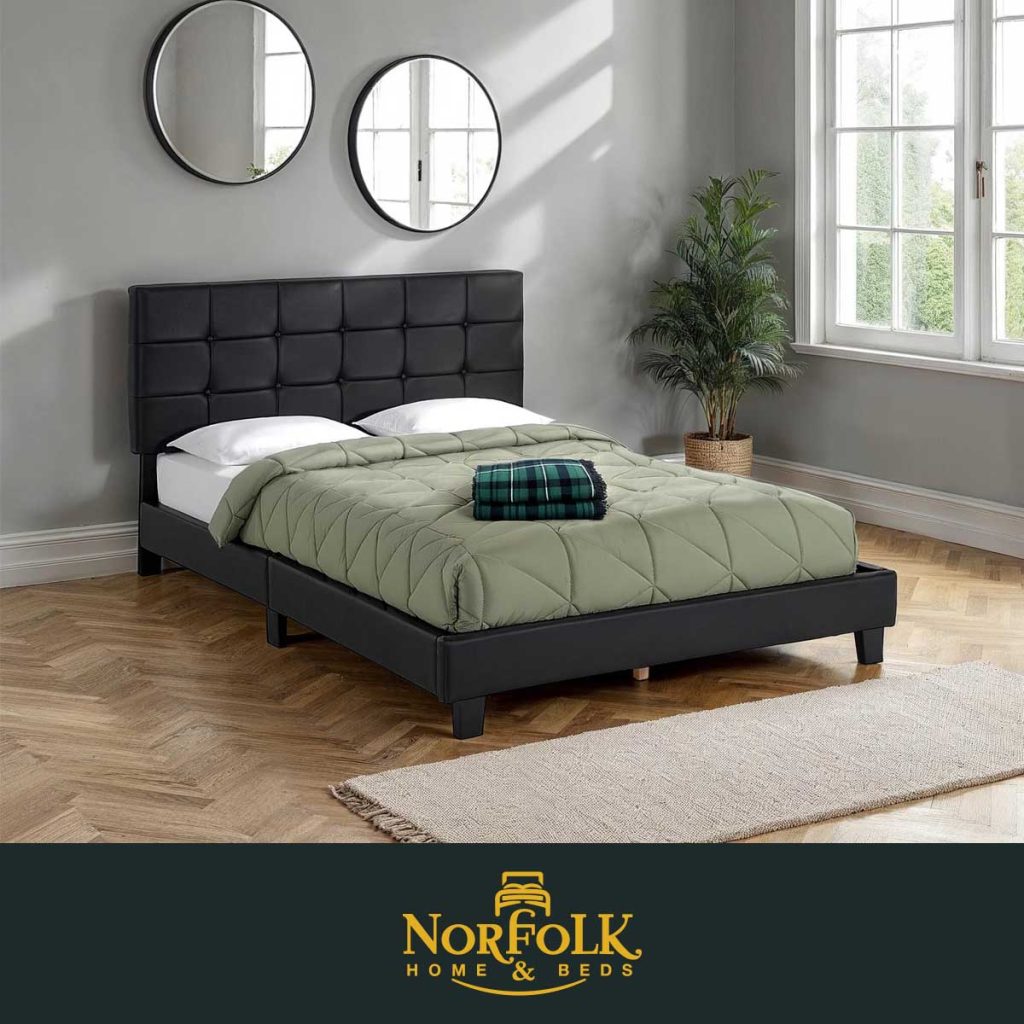Arran Double Bed Black Faux Leather