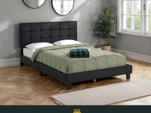 Arran Double Bed Black Faux Leather