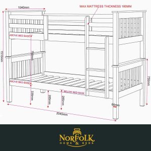 Neptune 3ft Bunk Bed Dimensions
