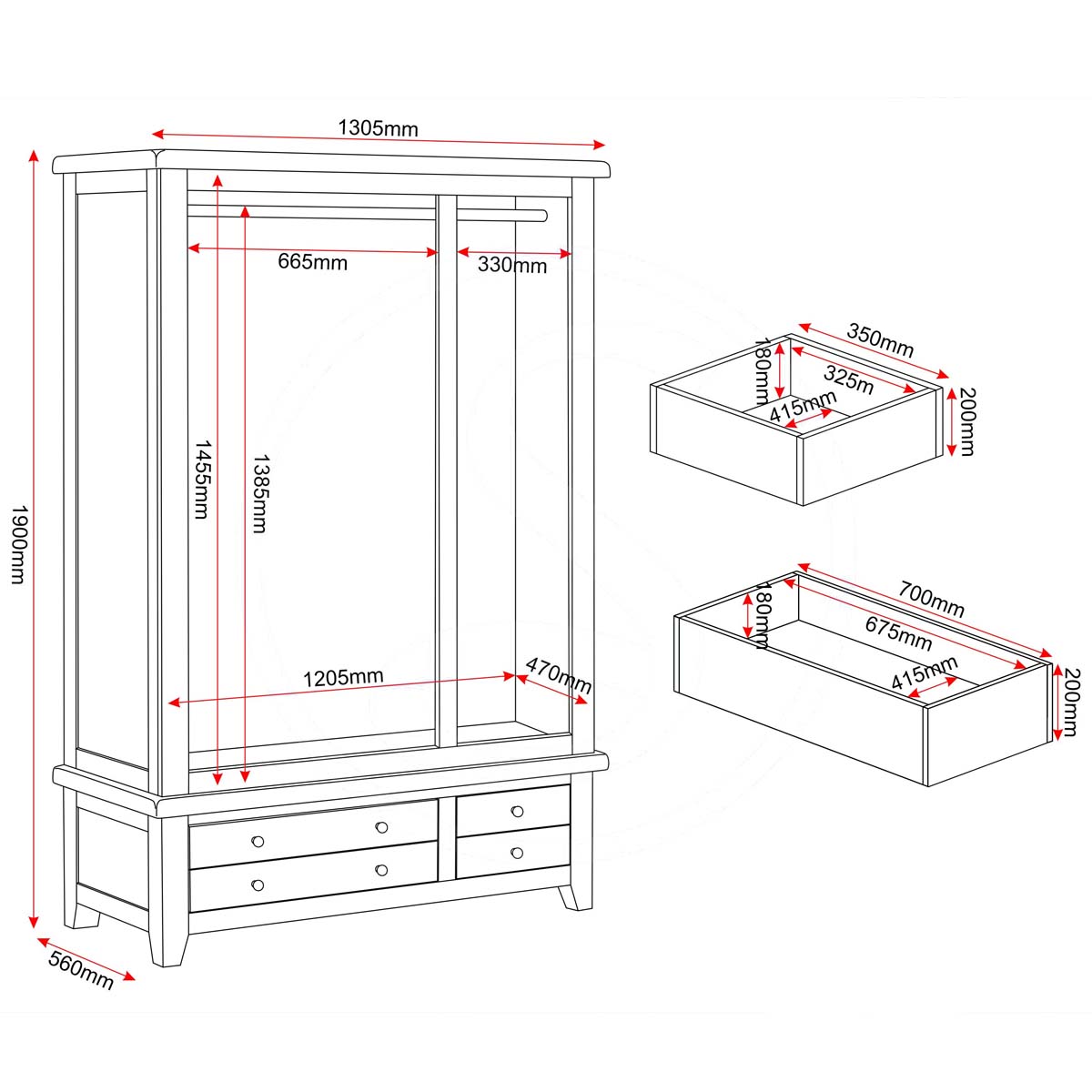 Windsor 3 Door 2 Drawer Wardrobe Dimensions