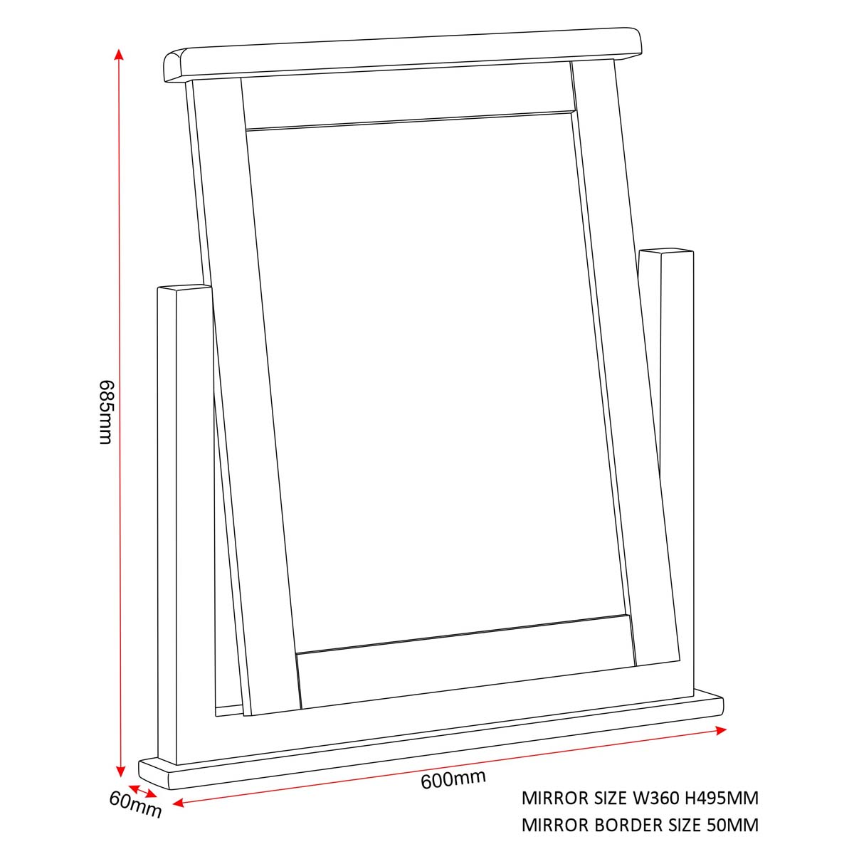 Windsor 3 Drawer Dressing Table Mirror Dimensions